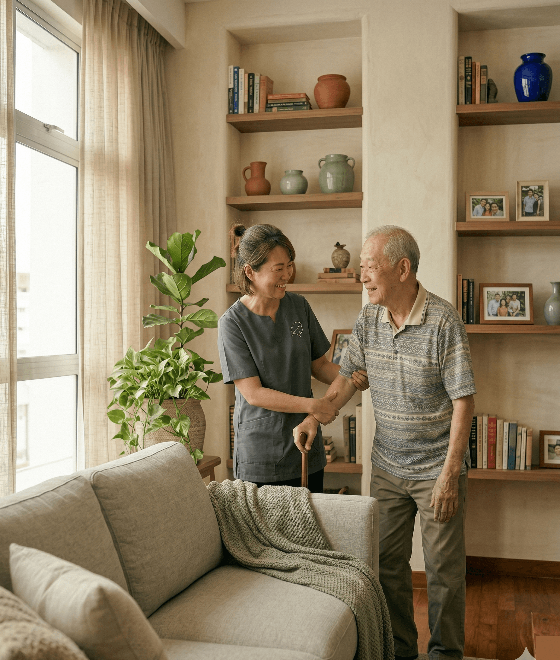 Caregiver helping elderly person at home